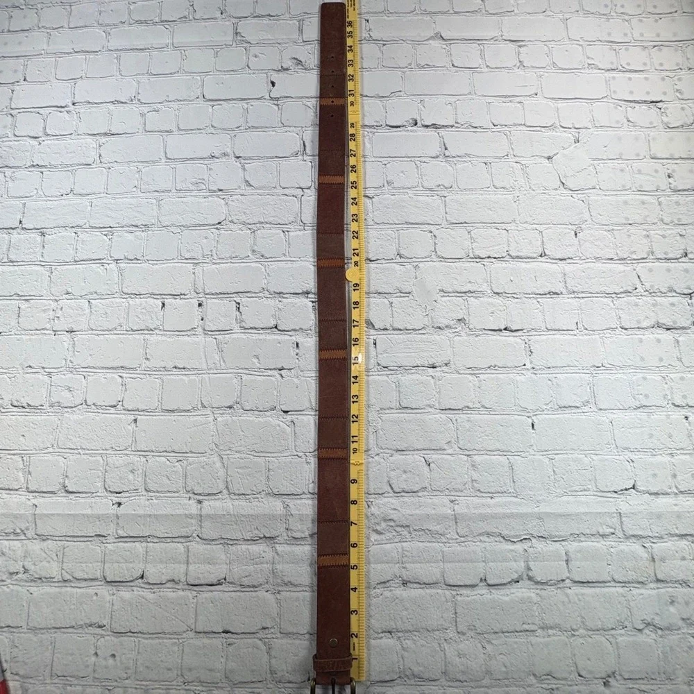 Unbranded Leather Belt Womens 32 Brown Good Patchwork Zigzag Stitch Brass Buckle